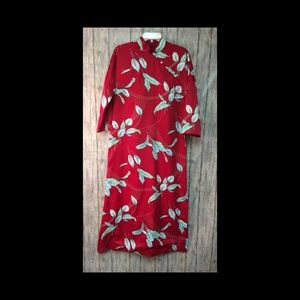Vintage handmade kimono style dress red floral xl